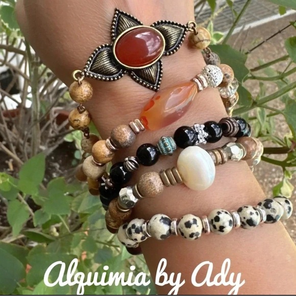 Alquimia picture jasper and big brown agate beaded bracelet - Picture 8 of 8